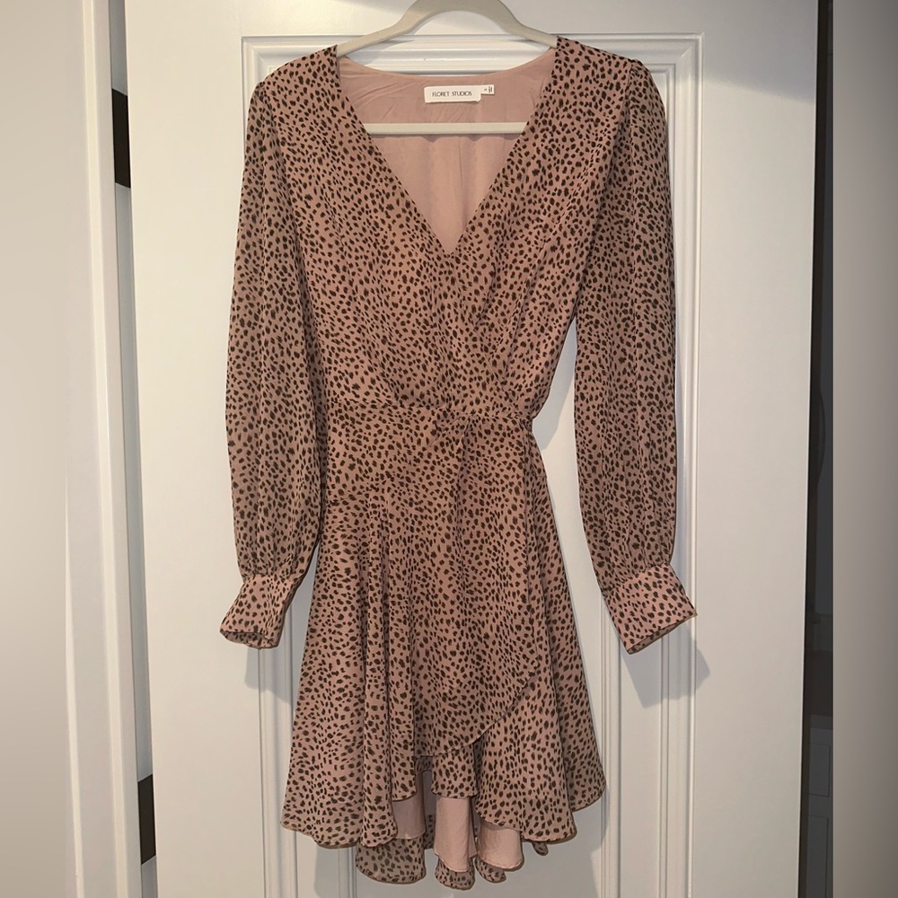 Floret Studios - Long Sleeve Wrap Mini Dress - Pink Animal